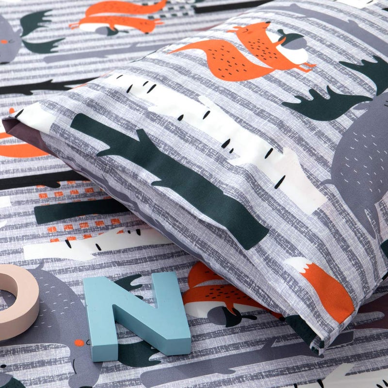 JSD مجموعة ملاءات أطفال بطبعة حيوانات الغابة من JSD، 4 قطع، ملاءات سرير ناعمة من الألياف الدقيقة مع جيب عميق - Image 5